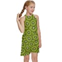 Kiwi Fruit Pattern Green Background Kids  Halter Collar Waist Tie Chiffon Dress View3