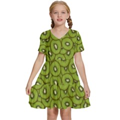 Kiwi Fruit Pattern Green Background Kids  Short Sleeve Tiered Mini Dress by Paksenen