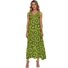 Kiwi Fruit Pattern Green Background V-neck Sleeveless Loose Fit Overalls by Paksenen