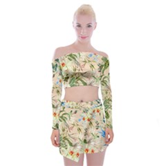 Textile Fabric Tropical Off Shoulder Top With Mini Skirt Set by Paksenen