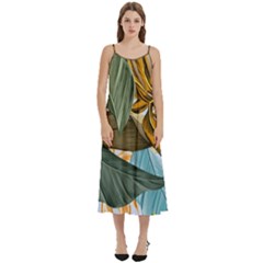 Monstera Palm Leaves Plants Casual Spaghetti Strap Midi Dress by Paksenen