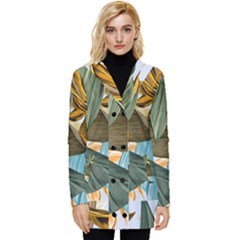 Monstera Palm Leaves Plants Button Up Hooded Coat  by Paksenen