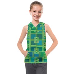 Green Abstract Geometric Kids  Sleeveless Hoodie by Ket1n9