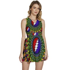 Grateful Dead Bear Pattern Sleeveless High Waist Mini Dress by Maspions