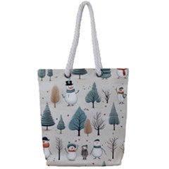 Snowman Snow Christmas Full Print Rope Handle Tote (small) by Ravend