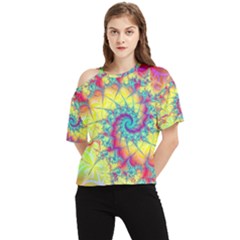 Fractal Spiral Abstract Background Vortex Yellow One Shoulder Cut Out T-shirt by Ket1n9