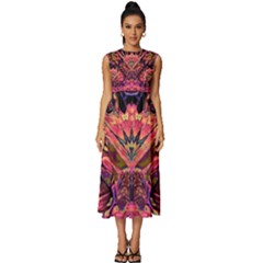 Trippy Garland Sleeveless Round Neck Midi Dress by MRNStudios