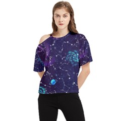 Realistic Night Sky Poster With Constellations One Shoulder Cut Out T-shirt by Ket1n9