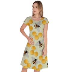 Bees Pattern Honey Bee Bug Honeycomb Honey Beehive Classic Short Sleeve Dress by Bedest