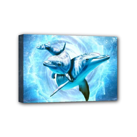 Dolphin Blue Sea Fantasy Mini Canvas 6  X 4  (stretched) by Maspions