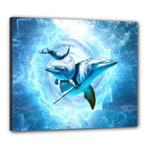 Dolphin Blue Sea Fantasy Canvas 24  X 20  (stretched) by Maspions