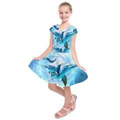 Dolphin Blue Sea Fantasy Kids  Short Sleeve Dress by Maspions