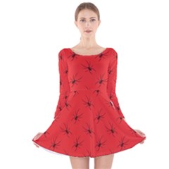 Spiders Pattern Seamless Arachnids Long Sleeve Velvet Skater Dress by Maspions