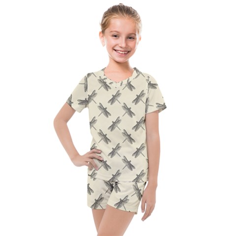 Dragonfy Insect Pattern Kids  Mesh T-shirt And Shorts Set by Maspions