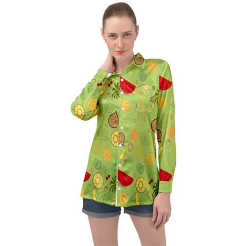 Art Fruits Pattern Long Sleeve Satin Shirt by Maspions