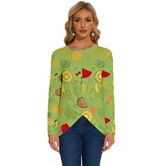 Art Fruits Pattern Long Sleeve Crew Neck Pullover Top by Maspions