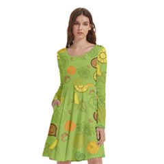 Art Fruits Pattern Long Sleeve Knee Length Skater Dress With Pockets by Maspions