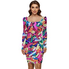 Colorful Candy Texture, Close-up Women Long Sleeve Ruched Stretch Jersey Dress by kyorashop23