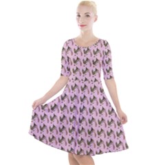 Fern Pattern 2 Pink Quarter Sleeve A-line Dress by snowwhitegirl