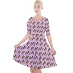 Fern Pattern 2 Pink Quarter Sleeve A-line Dress With Pockets by snowwhitegirl