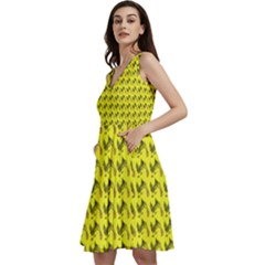 Fern Pattern 2 Yellow Sleeveless V-neck Skater Dress With Pockets by snowwhitegirl