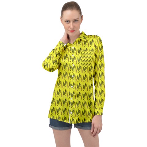 Fern Pattern 2 Yellow Long Sleeve Satin Shirt by snowwhitegirl