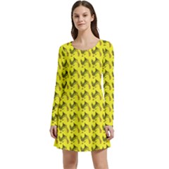 Fern Pattern 2 Yellow Long Sleeve Velour Skater Dress by snowwhitegirl