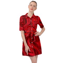 Red Roses , Flowers, Red Roses Belted Shirt Dress by kyorashop23