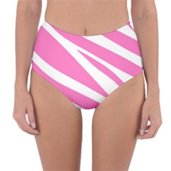 White Pink Stripes, Pattern Reversible High-waist Bikini Bottoms