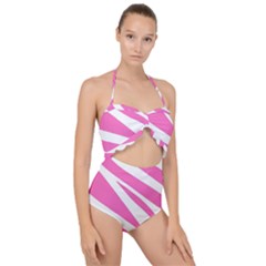 White Pink Stripes, Pattern Scallop Top Cut Out Swimsuit by kyorashop23