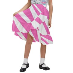 White Pink Stripes, Pattern Kids  Ruffle Flared Wrap Midi Skirt by kyorashop23