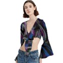 Multicolored abstract dynamic shapes print Trumpet Sleeve Cropped Top View2