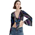 Multicolored abstract dynamic shapes print Trumpet Sleeve Cropped Top View3