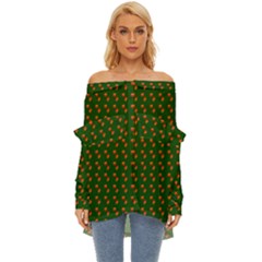 Kawaii Pumpkin Patt Green Off Shoulder Chiffon Pocket Shirt by snowwhitegirl