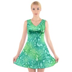 Retro Flower Pattern Design Batik V-neck Sleeveless Dress by Posterlux