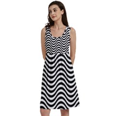 Black White Wave Pattern Wavy Water Seamless Classic Skater Dress by Posterlux