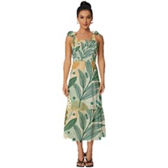 Leaves Pattern Flora Nature Tie-strap Tiered Midi Chiffon Dress by Posterlux