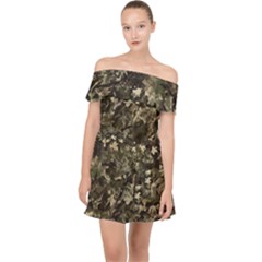 Camouflage Army Survival Uniform Off Shoulder Chiffon Dress by Posterlux