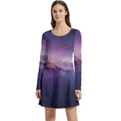 Cosmic Dreamscape Print (ai) Black Backgrond Long Sleeve Velour Skater Dress by dflcprintsclothing