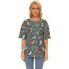 Birds Pattern Flowers Whimsical Oversized Basic T-shirt by Salmanaz77