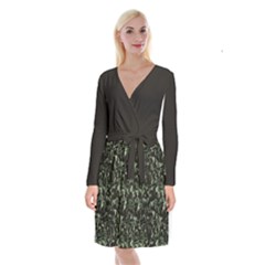 Precision Pursuit: Hunting Motif Camouflage Pattern Long Sleeve Velvet Front Wrap Dress by dflcprintsclothing