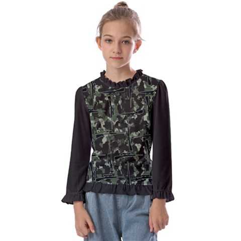 Precision Pursuit: Hunting Motif Camouflage Pattern Kids  Frill Detail T-shirt by dflcprintsclothing