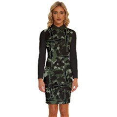 Precision Pursuit: Hunting Motif Camouflage Pattern Long Sleeve Shirt Collar Bodycon Dress by dflcprintsclothing