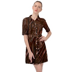 Chocolate Texture, Dark Chocolate Background Belted Shirt Dress by kyorashop23