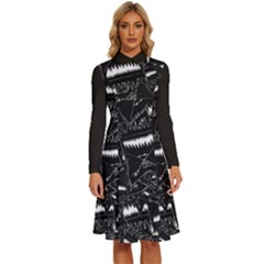 Cryptic Creature Pattern  Long Sleeve Shirt Collar A-line Dress by dflcprintsclothing