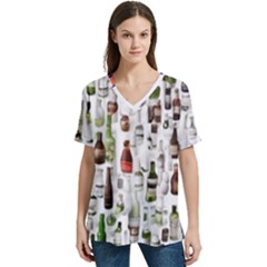 Bottle Chic Print Patterns V-neck Split Shoulder Casual T-shirt by BellaVistaTshirt02