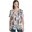 Bottle Chic Print Patterns V-Neck Split Shoulder Casual T-Shirt View1