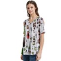 Bottle Chic Print Patterns V-Neck Split Shoulder Casual T-Shirt View2