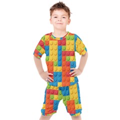 Lego Bricks, Colorful Dots Background Kids  T-shirt And Shorts Set by kyorashop23