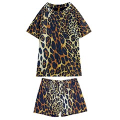 Leopard Skin Texture, Macro, Brown Kids  Swim T-shirt And Shorts Set by kyorashop23